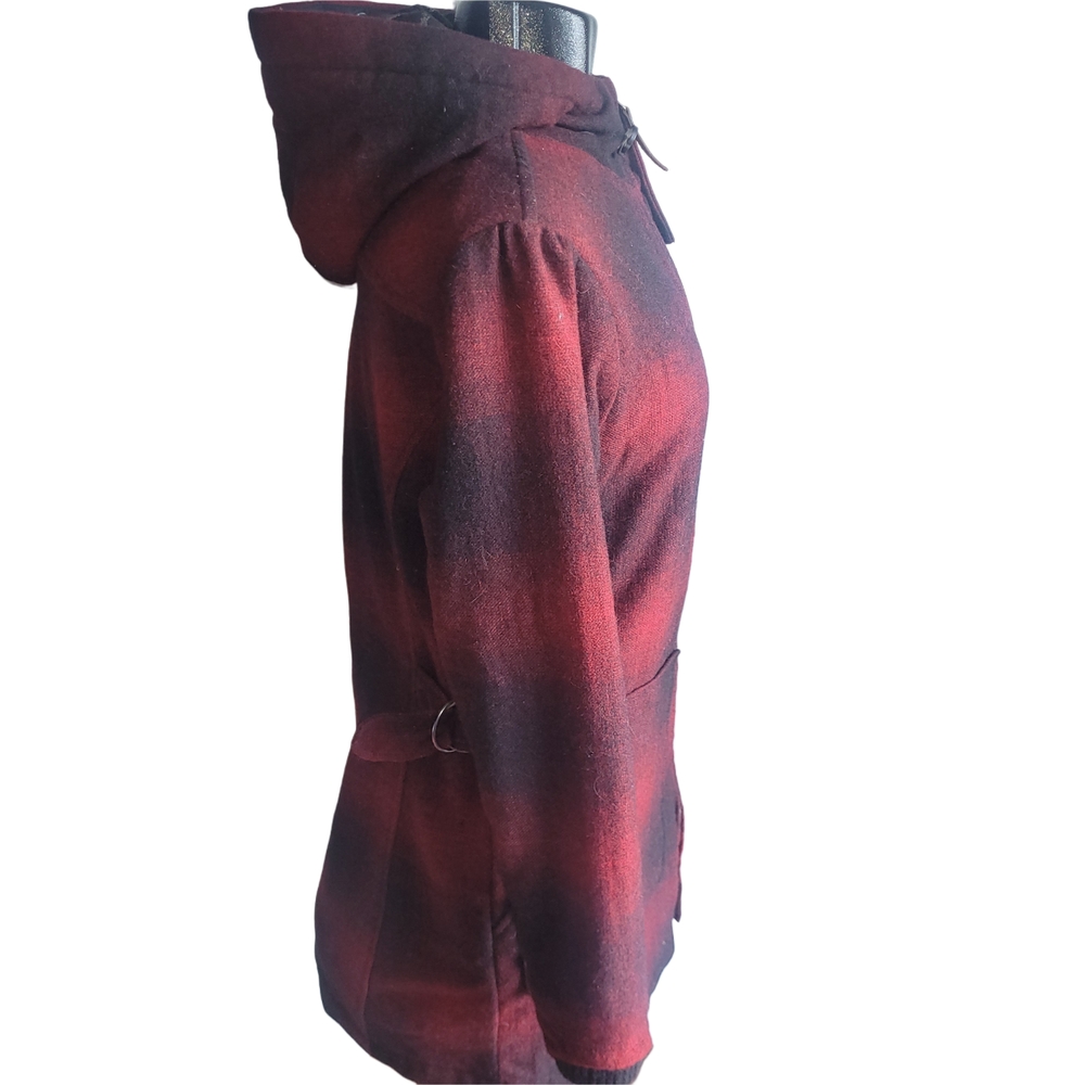 Woolrich Plaid Ombre Red Hunt Style Hooded Wool Blend Coat S - Picture 7 of 12